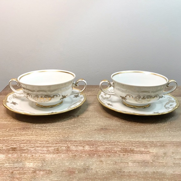 REICHENBACH consommé bouillon teacups white gold - Picture 1 of 13